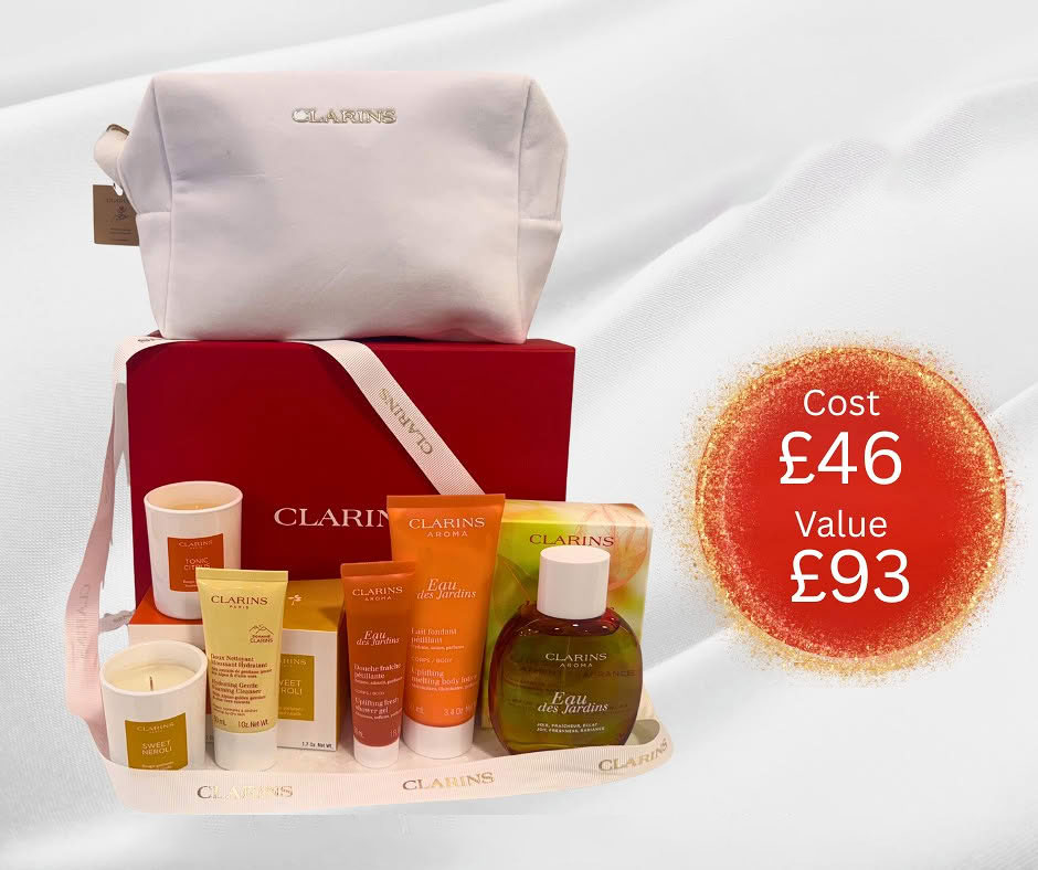 An image showing Clarins products in a bundle showing the promotion price.