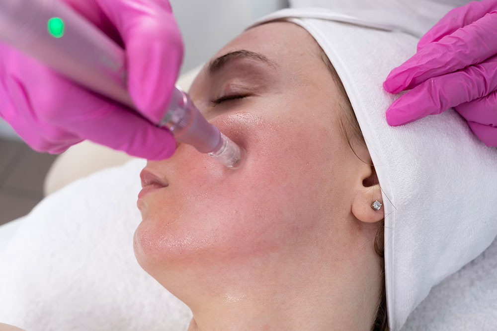 Microneedling treatment to stimulate collagen production and improve skin texture.